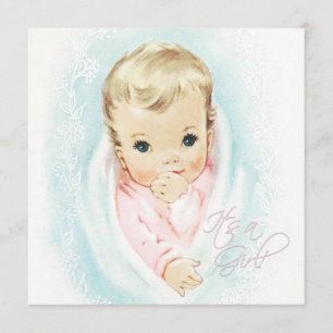 Baby Pink Vintage Baby Girl Shower Invitation