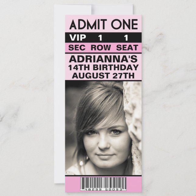 Baby Pink VIP Photo Ticket Birthday Party Invitation (Front)