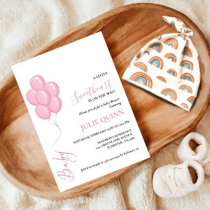 Baby Pink Watercolor Balloon Boho Baby Shower Invitation