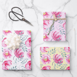 Baby Pink Watercolor English Roses Wrapping Paper Sheet