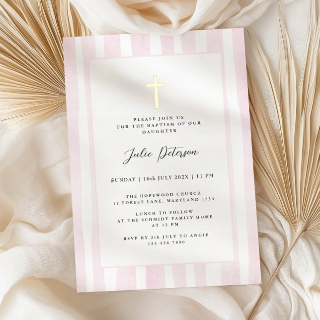 Baby Pink Watercolor Gold Cross Baptism  (Creator Uploaded)