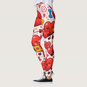Baby Pink & White Stripe Red Hearts Leggings