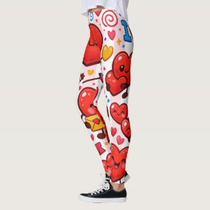 Baby Pink & White Stripe Red Hearts Leggings
