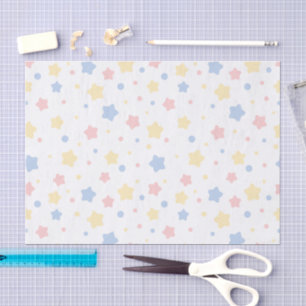 Baby Pink, Yellow, and Blue Stars on White Pattern Tissue Paper