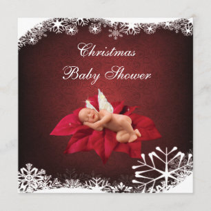 Baby & Poinsettia Elegant Christmas Baby Shower Invitation