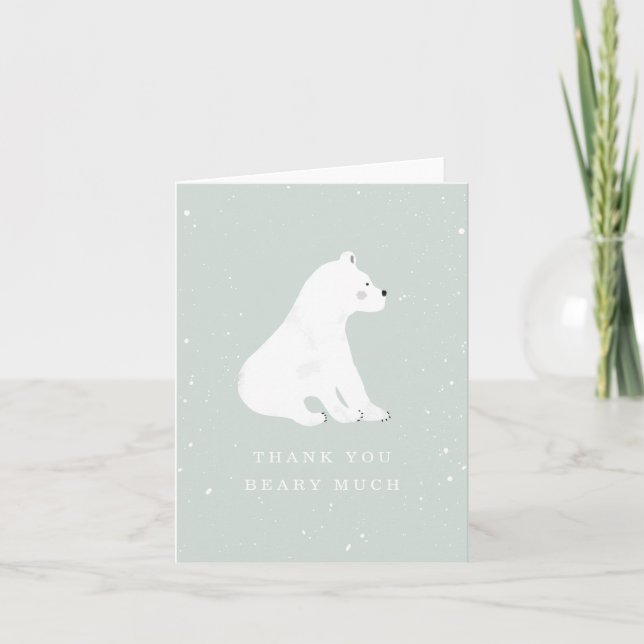 Baby Polar Bear Blue Winter Baby Shower Thank You Card (Front)