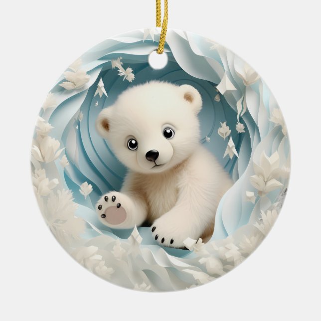 Baby Polar Bear Christmas Ceramic Tree Decoration (Front)