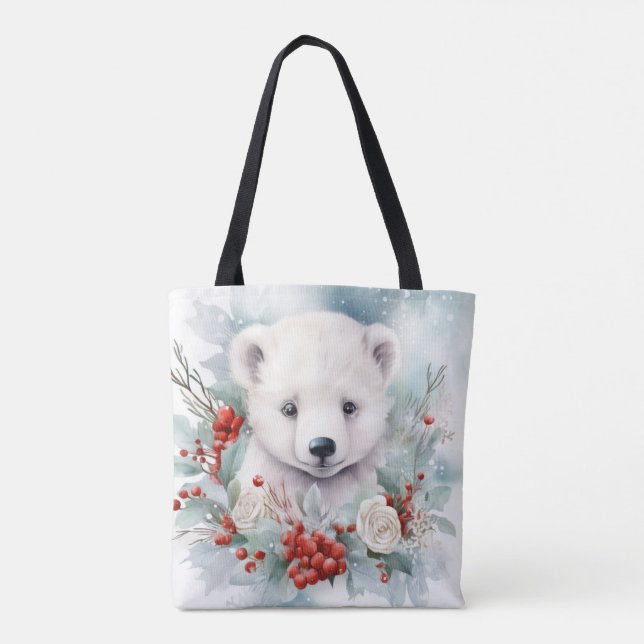  Baby Polar Bear Cub Christmas Cute Tote Bag (Back)