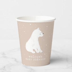 Baby Polar Bear Cub Pink Winter Baby Shower Paper Cups