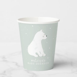 Baby Polar Bear Cub Winter Blue Baby Shower Paper Cups