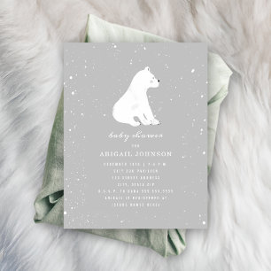 Baby Polar Bear Grey Baby Shower Invitation