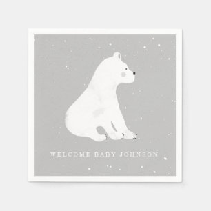Baby Polar Bear Grey Winter Baby Shower Napkin