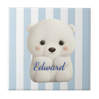 Baby Polar Bear on Stripes Tile