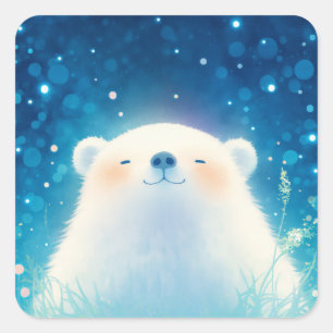 Baby Polar Bear Resting in Soft Grass Square Sticker