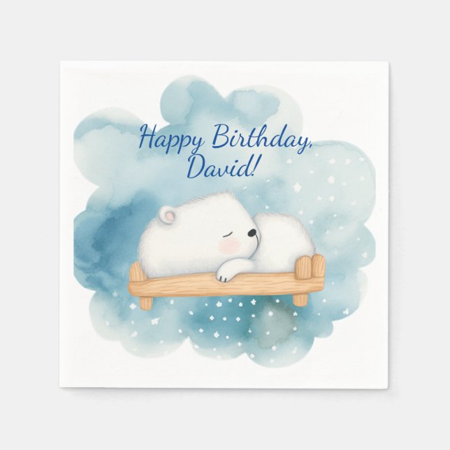 Baby Polar Bear Sleeping Birthday Party Napkin (Front)