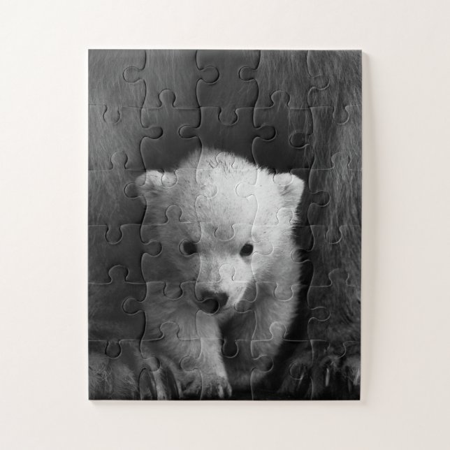 Baby Polar Bear with Mother, Black and White Jigsaw Puzzle (Vertical)