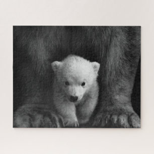 Baby Polar Bear with Mother, Black and White Jigsaw Puzzle