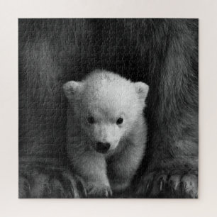 Baby Polar Bear with Mother, Black and White Jigsaw Puzzle