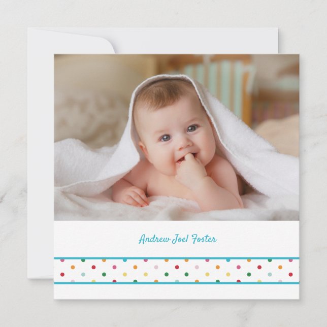 Baby Polka Dots Custom Photo Naming Ceremony Announcement (Front)