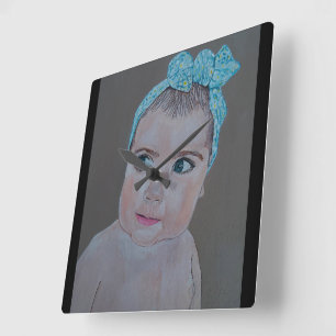 Baby Portrait Painting by Alfred Fox Square Wall Clock
