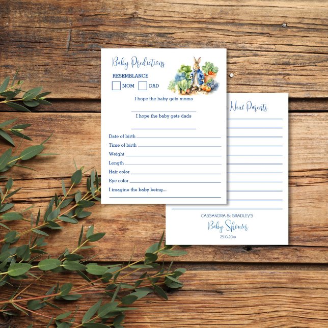 Baby prediction and advice Peter Rabbit (Baby prediction and advice for parents Peter Rabbit themed baby shower games )