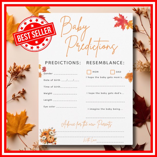 BABY PREDICTION Baby Shower Game A Little Pumpkin Invitation (BABY PREDICTION Baby Shower Game with Answers A Little Pumpkin is on the Way Theme)