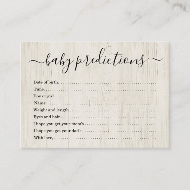 Baby Prediction Card Baby Shower - Rustic Wood (Front)