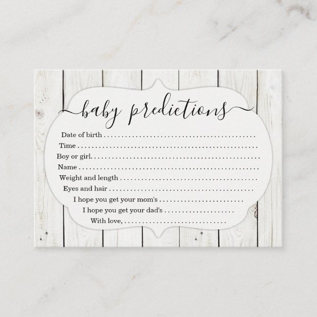Baby Prediction Card for Baby Shower - Rustic Wood (Front)