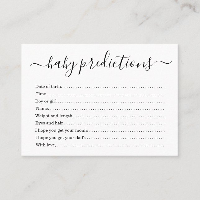 Baby Prediction Card for Baby Shower - Simple (Front)