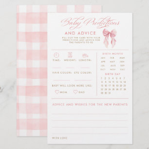 Baby Predictions & Advice Bow Baby Shower Game