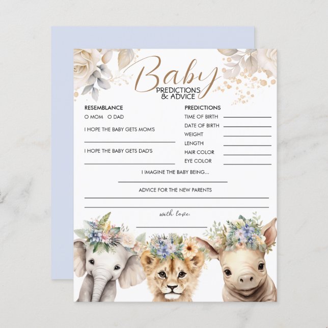 Baby Predictions & Advice Boy Safari Baby Shower (Front/Back)