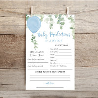 Baby predictions advice card blue balloons boy