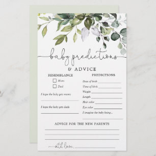 Baby predictions advice card gender neutral simple