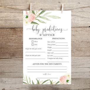 Baby predictions advice card pink greenery gold