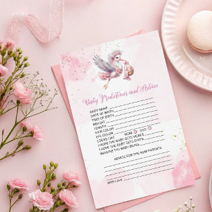 Baby Predictions & Advice Card Pink Stork Theme 