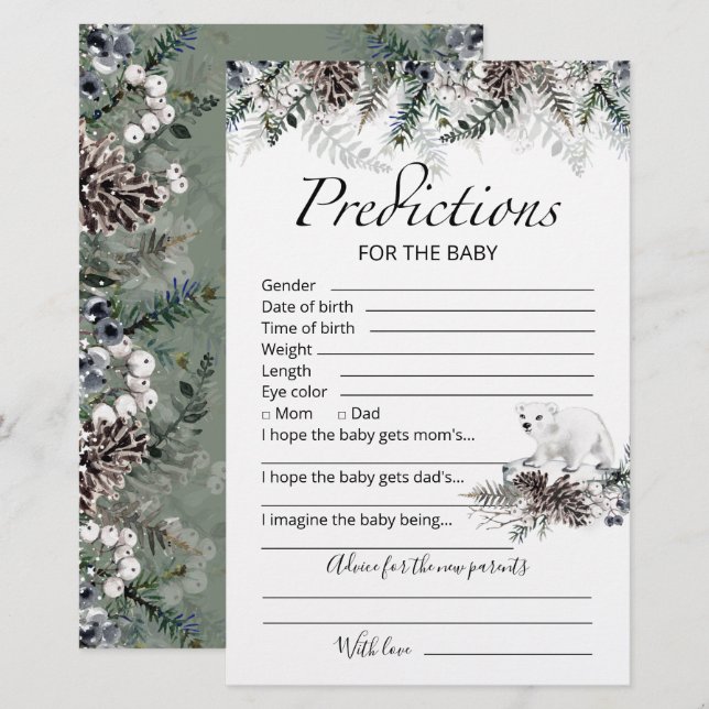 Baby predictions advice card winter baby shower (Front/Back)
