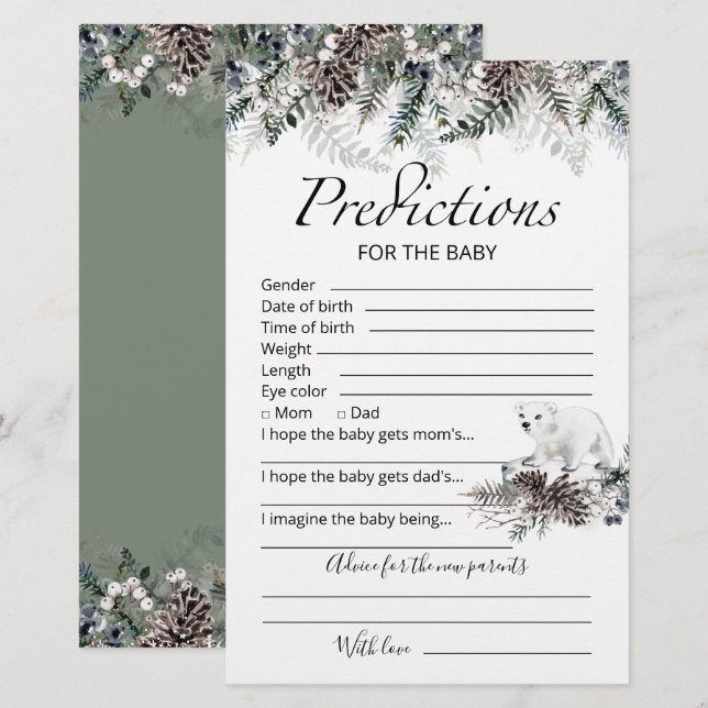 Baby predictions advice card winter baby shower (Front/Back)