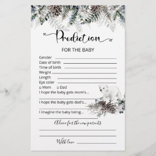 Baby predictions advice card winter baby shower