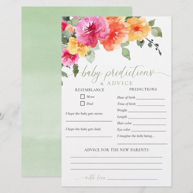 Baby predictions advice Colourful spring floral (Front/Back)