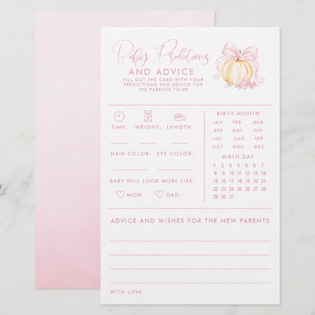 Baby Predictions & Advice Fall Baby Shower Game (Front/Back)