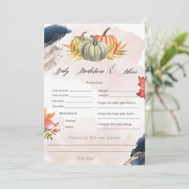 Baby Predictions & Advice Pumpkin Bay Shower Card (Standing Front)