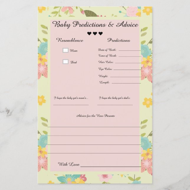 Baby Predictions and Advice (Front)