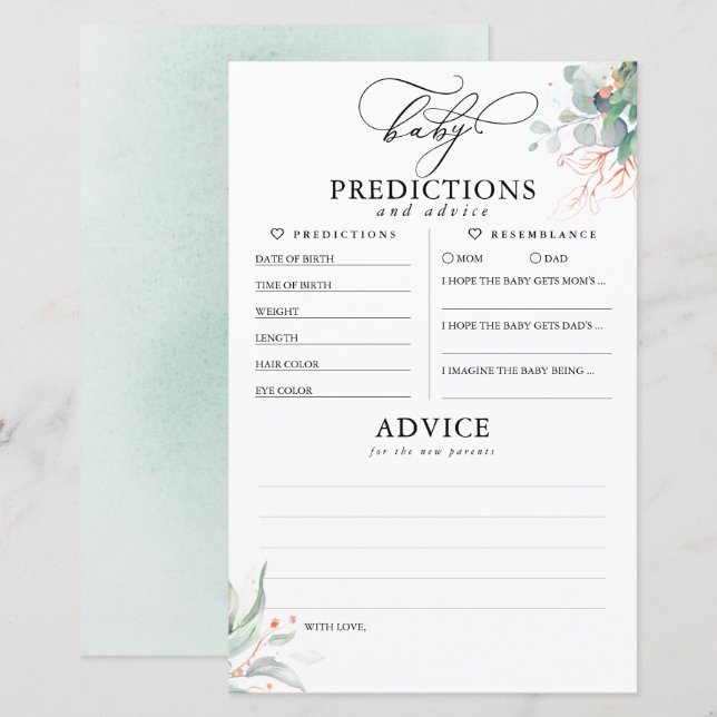 Baby Predictions and Advice Baby Shower Card (Front/Back)