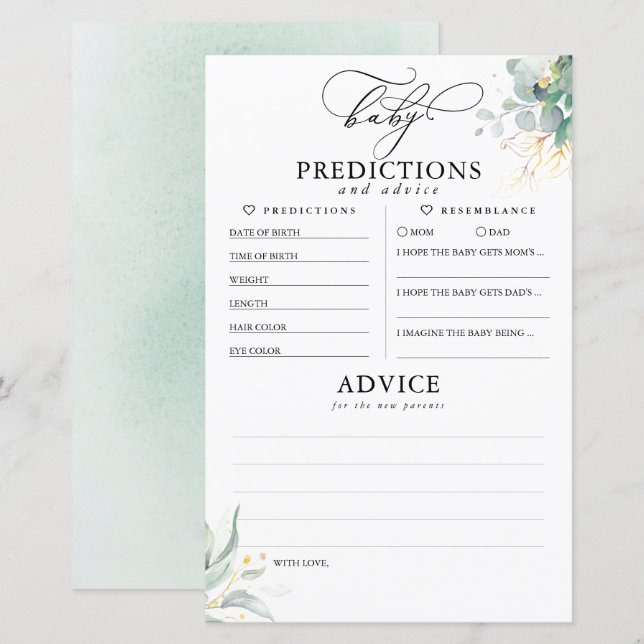 Baby Predictions and Advice Baby Shower Card (Front/Back)
