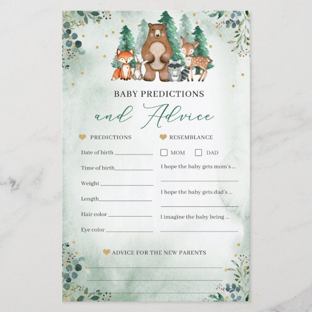 Baby predictions and advice Baby Shower game (Front)