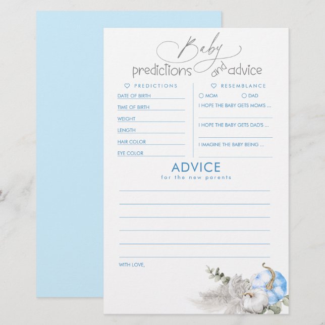 Baby Predictions and Advice Baby Shower Game (Front/Back)