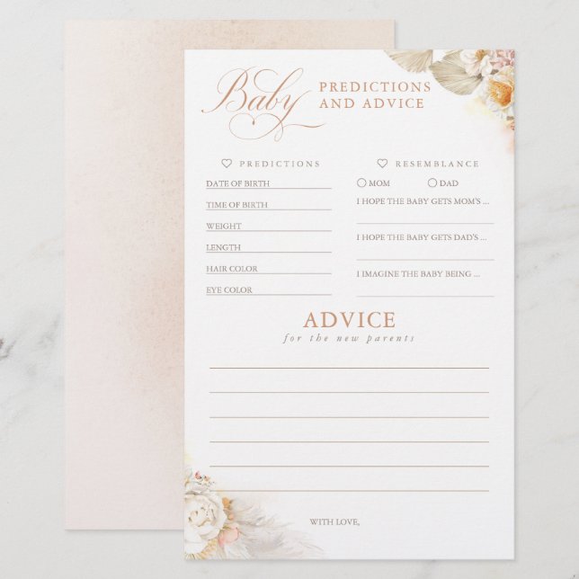 Baby Predictions and Advice Baby Shower Game (Front/Back)