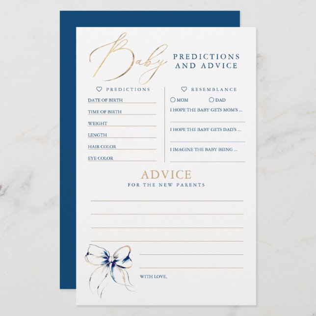 Baby Predictions and Advice Baby Shower Game (Front/Back)