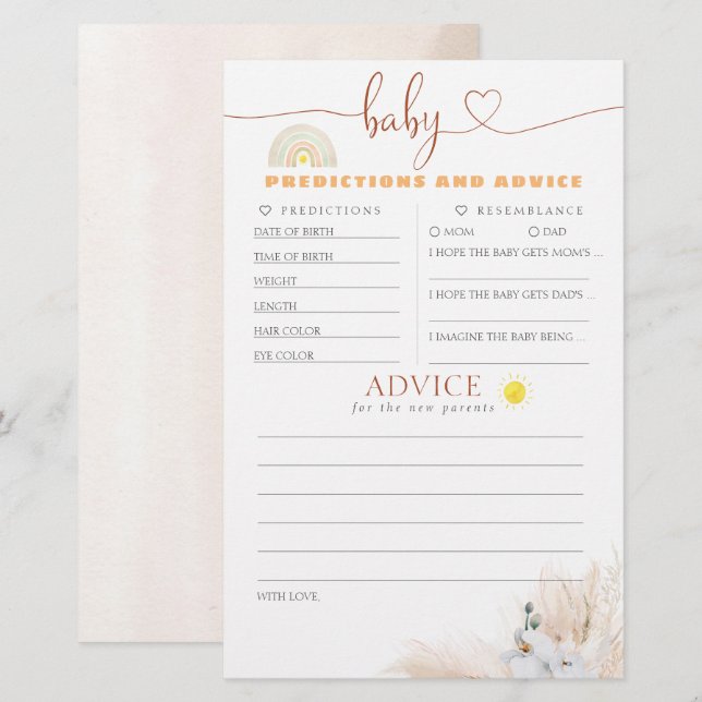 Baby Predictions and Advice Baby Shower Game (Front/Back)