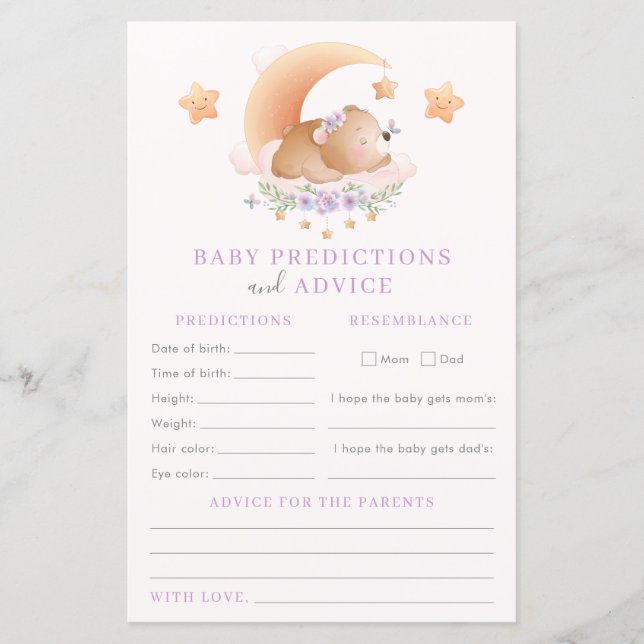 Baby Predictions and Advice Baby Shower Game (Front)